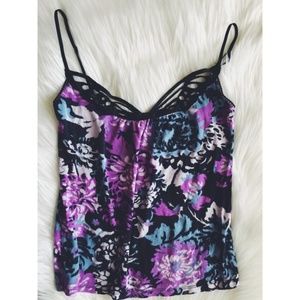 KIMCHI BLUE PURPLE BUTTERFLY FLORAL TANK